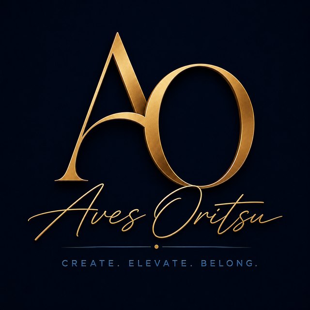 Aves Oritsu gold AO monogram and wordmark